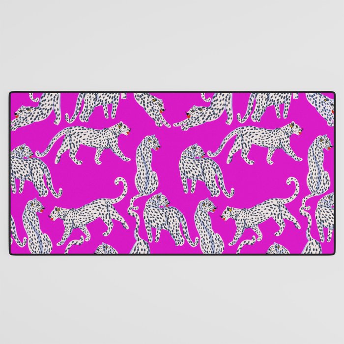 Abstract white leopards with red lips Desk Mat Gallery Image 3