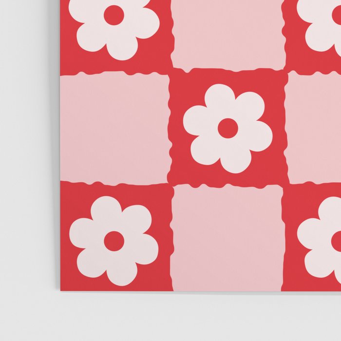 Retro Daisy Flower Checker in Red Poster Gallery Image 3