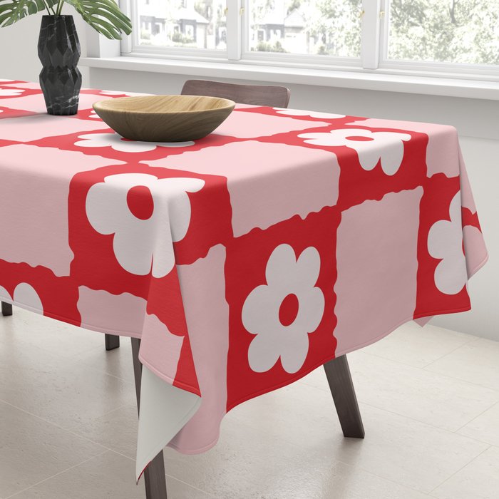 Retro Daisy Flower Checker in Red Tablecloth Gallery Image 3