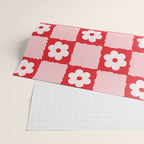 Retro Daisy Flower Checker in Red Wrapping Paper Gallery Image 2