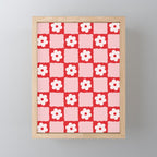 Retro Daisy Flower Checker in Red Mini Art Print Gallery Image 1