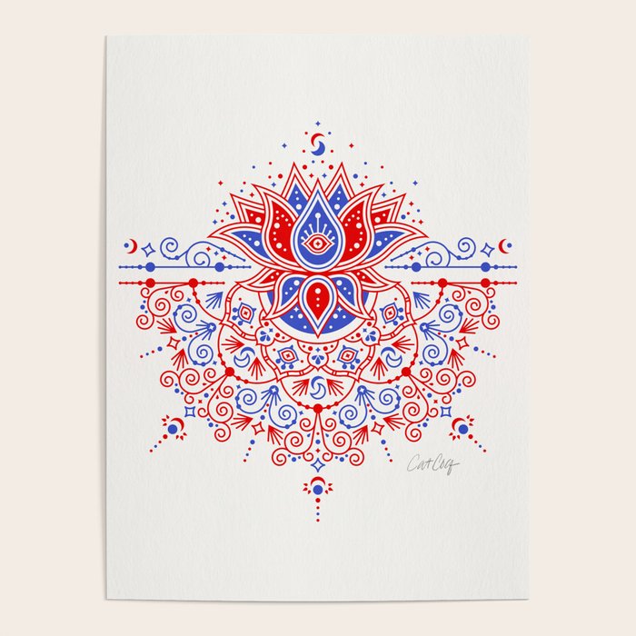 Sacred Lotus Mandala - Red & Blue Palette Poster Gallery Image 4