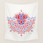 Sacred Lotus Mandala - Red & Blue Palette Wall Tapestry Gallery Image 4