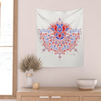Sacred Lotus Mandala - Red & Blue Palette Wall Tapestry Gallery Image 2