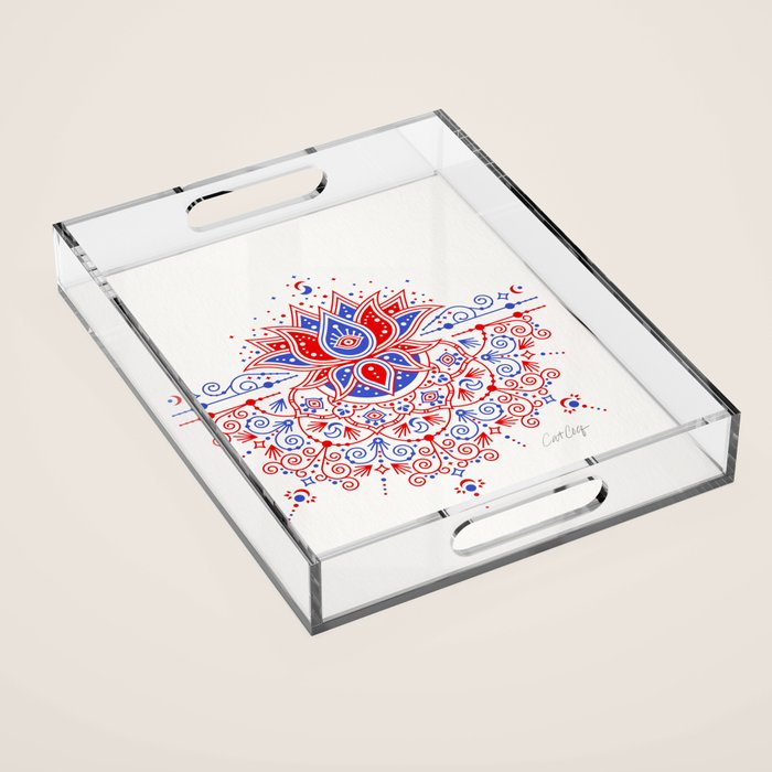 Sacred Lotus Mandala - Red & Blue Palette Acrylic Tray Gallery Image 1