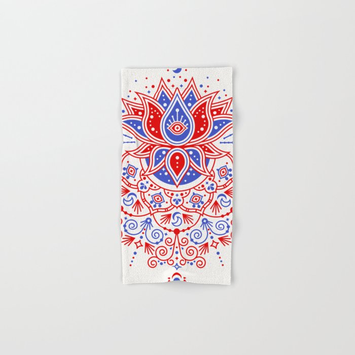 Sacred Lotus Mandala - Red & Blue Palette Bath Towel Gallery Image 1