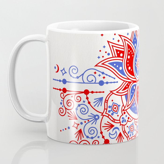 Sacred Lotus Mandala - Red & Blue Palette Coffee Mug Gallery Image 3