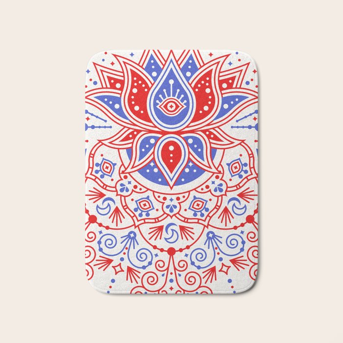Sacred Lotus Mandala - Red & Blue Palette Bath Mat Gallery Image 1