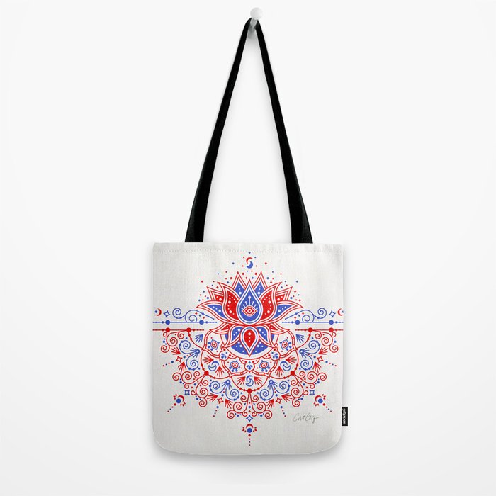 Sacred Lotus Mandala - Red & Blue Palette Tote Bag Gallery Image 2