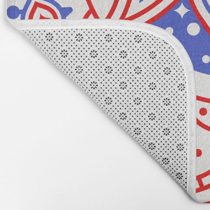 Sacred Lotus Mandala - Red & Blue Palette Bath Mat Gallery Image 2