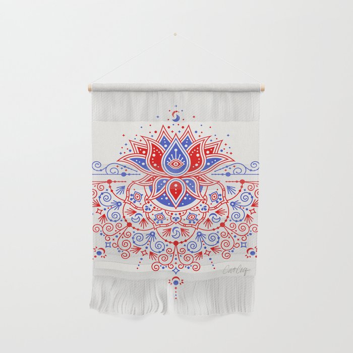 Sacred Lotus Mandala - Red & Blue Palette Wall Hanging Gallery Image 1
