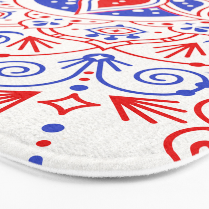 Sacred Lotus Mandala - Red & Blue Palette Bath Mat Gallery Image 3