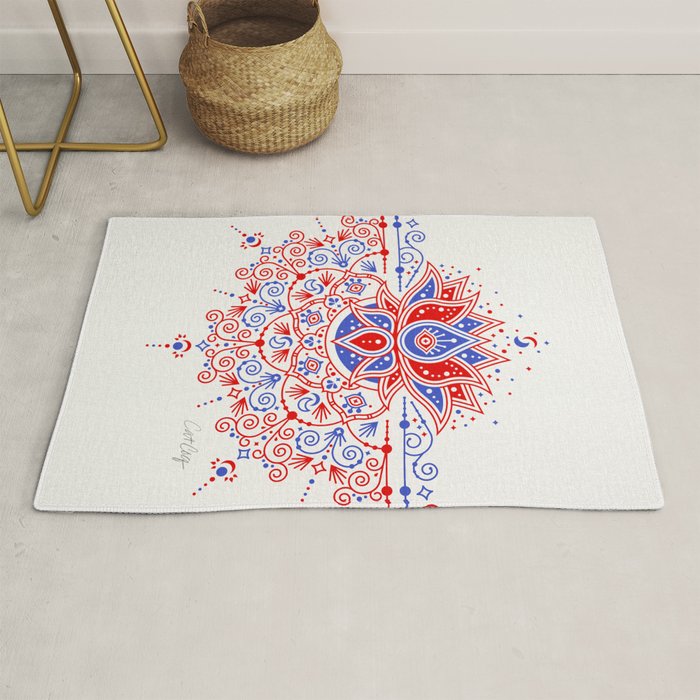 Sacred Lotus Mandala - Red & Blue Palette Rug Gallery Image 1