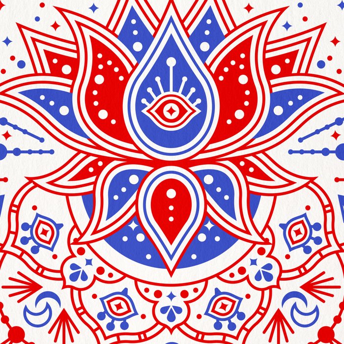 Sacred Lotus Mandala - Red & Blue Palette Coffee Mug Gallery Image 2