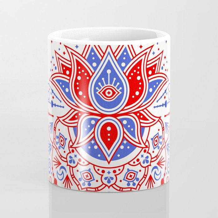 Sacred Lotus Mandala - Red & Blue Palette Coffee Mug Gallery Image 4