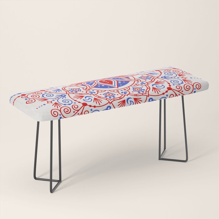 Sacred Lotus Mandala - Red & Blue Palette Bench Gallery Image 1