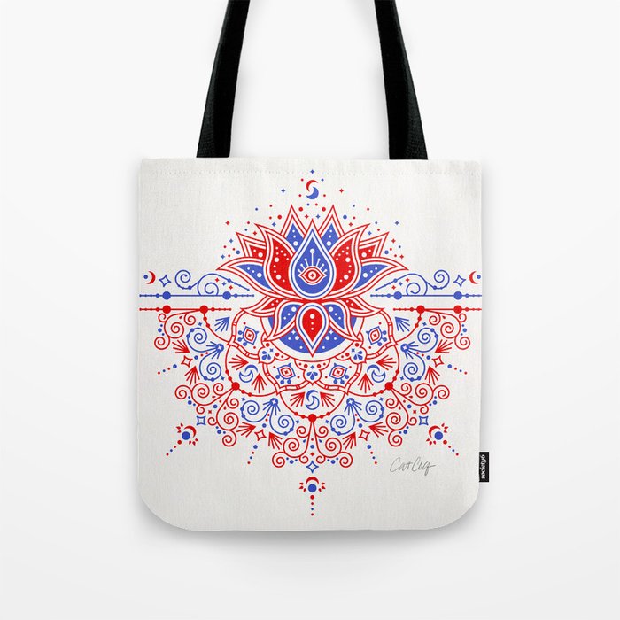 Sacred Lotus Mandala - Red & Blue Palette Tote Bag Gallery Image 1