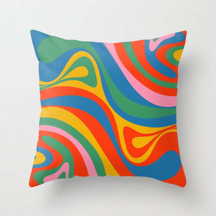 New Groove Retro Swirl Colorful Rainbow Abstract Pattern Throw Pillow Gallery Image 1