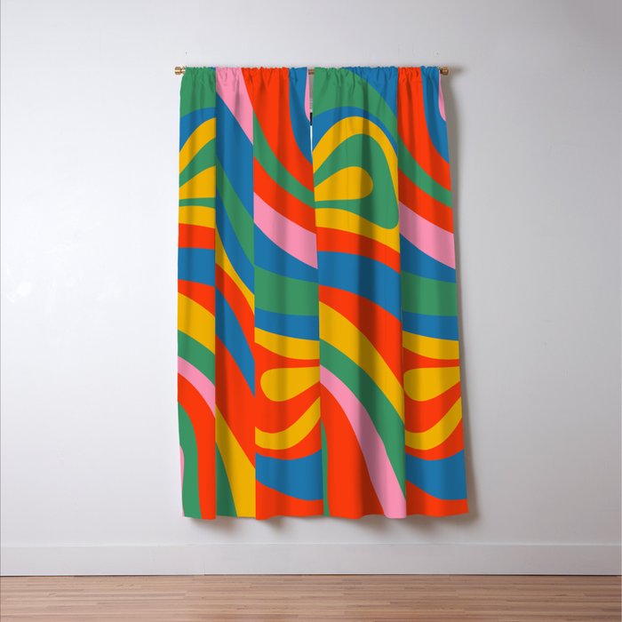 New Groove Retro Swirl Colorful Rainbow Abstract Pattern Window Curtain Gallery Image 3