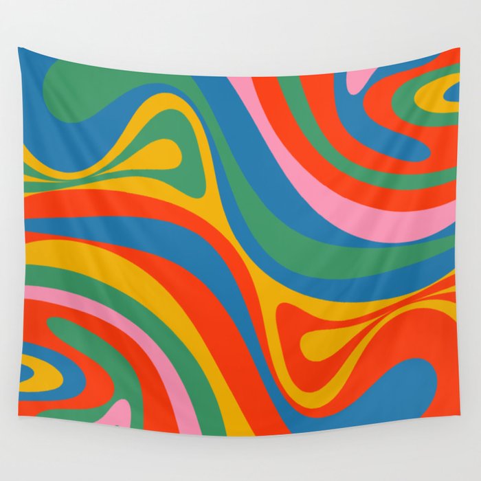 New Groove Retro Swirl Colorful Rainbow Abstract Pattern Wall Tapestry Gallery Image 1