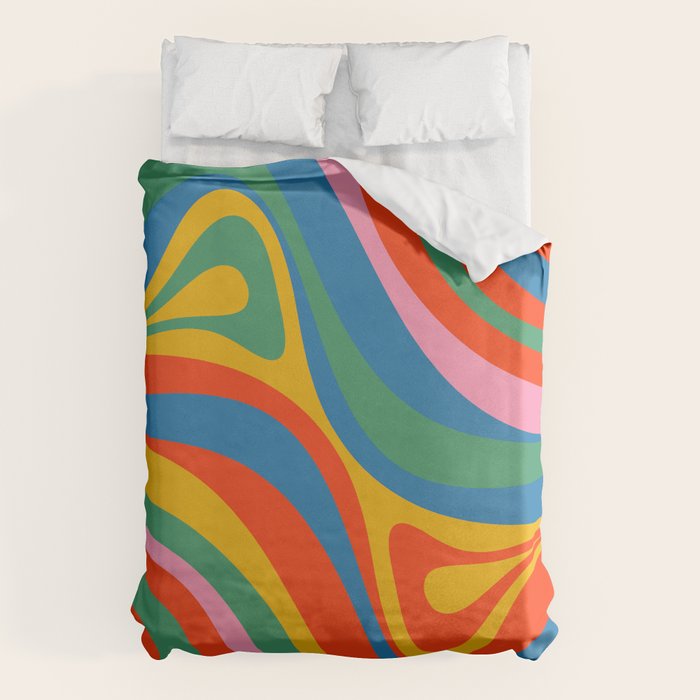 New Groove Retro Swirl Colorful Rainbow Abstract Pattern Duvet Cover Gallery Image 1