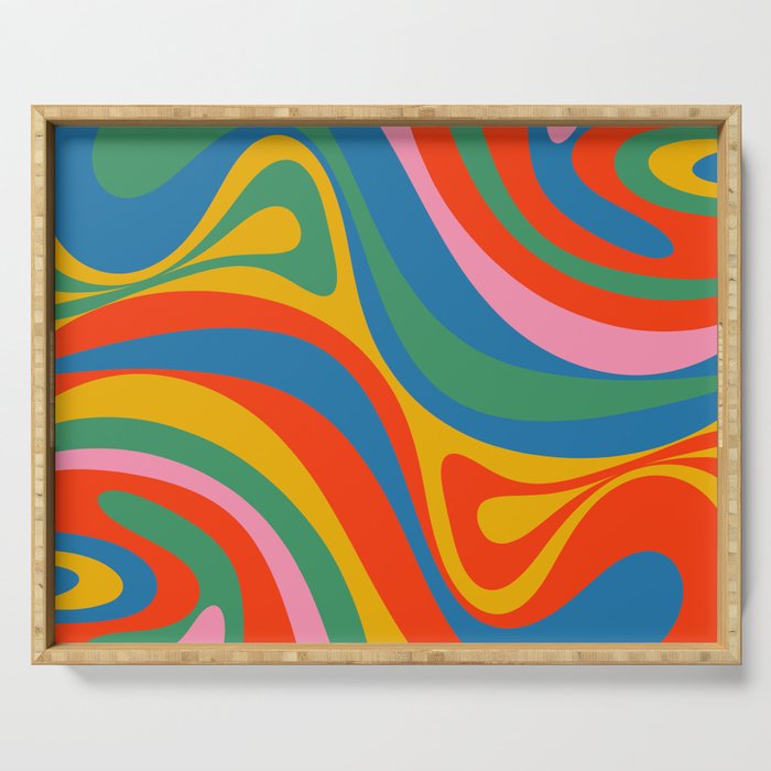 New Groove Retro Swirl Colorful Rainbow Abstract Pattern Serving Tray Gallery Image 1