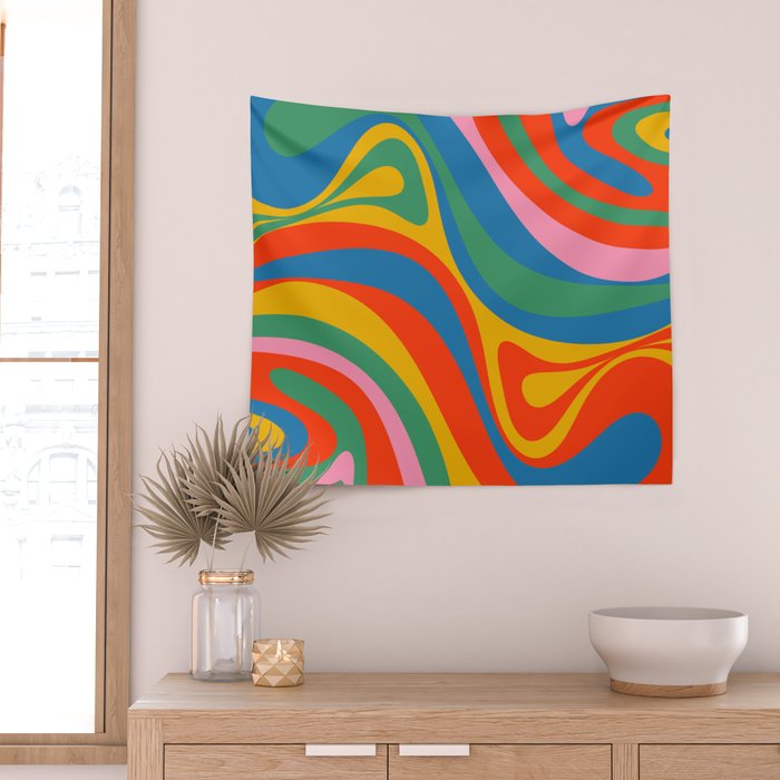New Groove Retro Swirl Colorful Rainbow Abstract Pattern Wall Tapestry Gallery Image 2