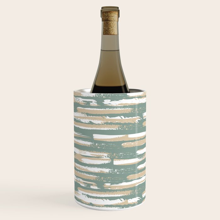 Colorful Stripes, Green and Beige, Abstract Art Wine Chiller Gallery Image 1