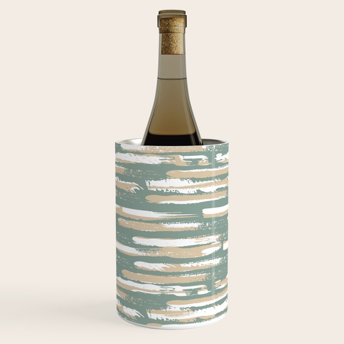 Colorful Stripes, Green and Beige, Abstract Art Wine Chiller Gallery Image 3