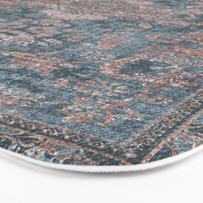 Antique Oriental Persian Blue Rust Bath Mat Gallery Image 3