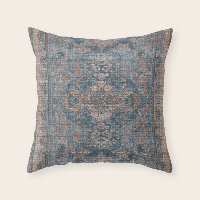 Antique Oriental Persian Blue Rust Throw Pillow Gallery Image 6