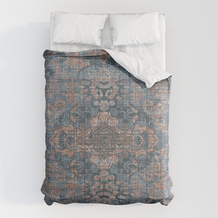 Antique Oriental Persian Blue Rust Comforter Gallery Image 6