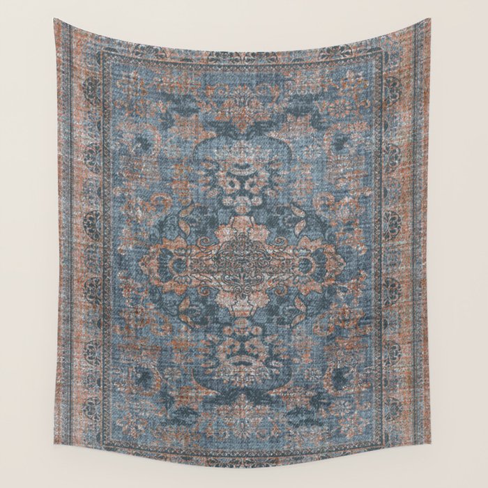 Antique Oriental Persian Blue Rust Wall Tapestry Gallery Image 4