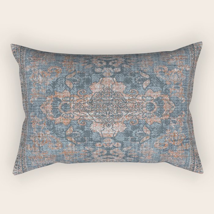Antique Oriental Persian Blue Rust Rectangular Pillow Gallery Image 2