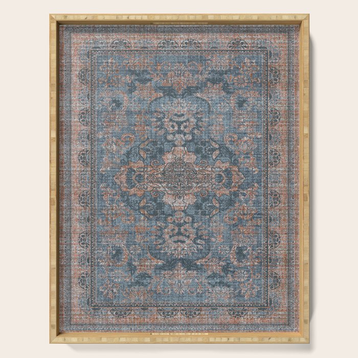 Antique Oriental Persian Blue Rust Serving Tray Gallery Image 1