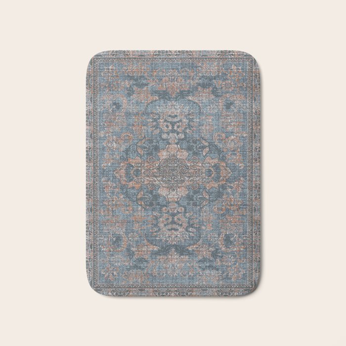 Antique Oriental Persian Blue Rust Bath Mat Gallery Image 1