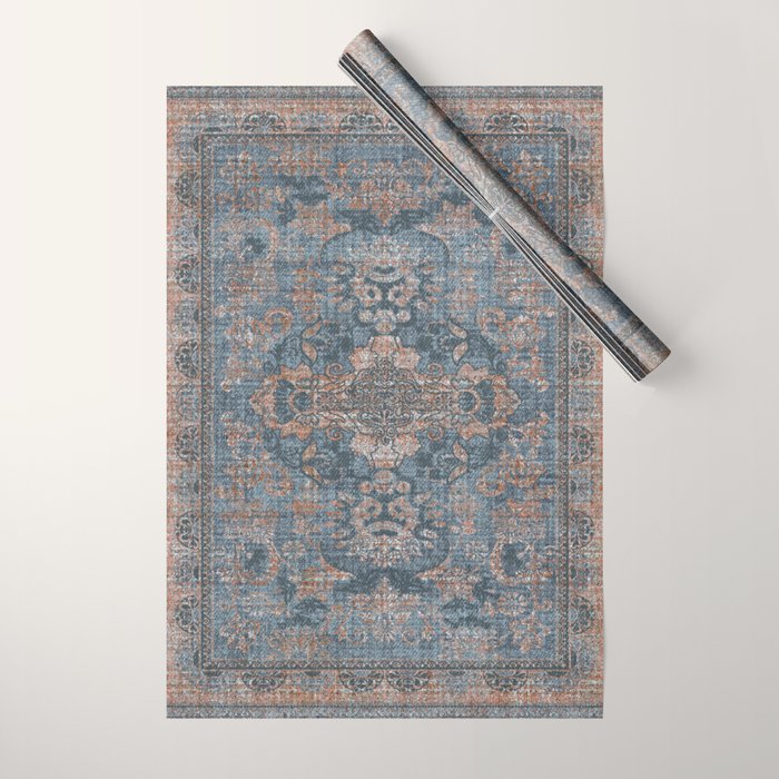 Antique Oriental Persian Blue Rust Wrapping Paper Gallery Image 1