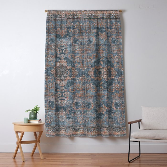 Antique Oriental Persian Blue Rust Window Curtain Gallery Image 1