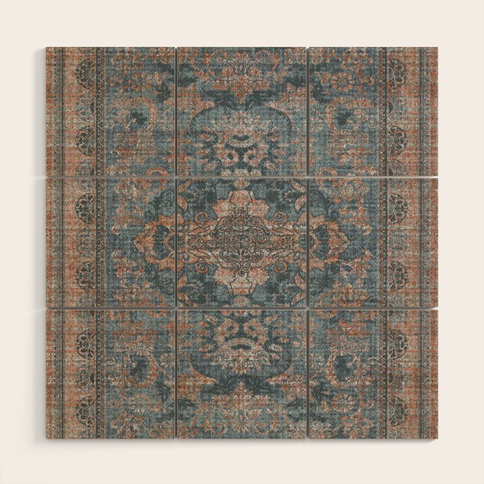 Antique Oriental Persian Blue Rust Wood Wall Art Gallery Image 1