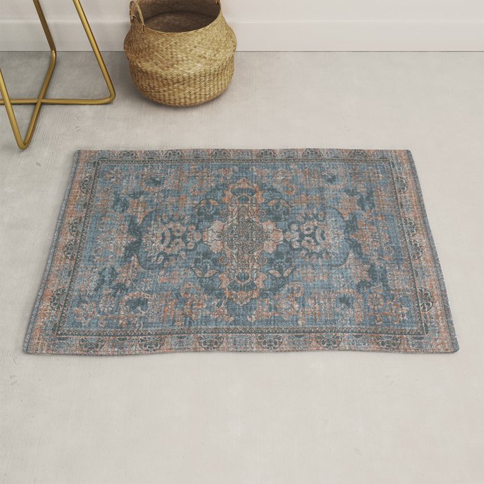 Antique Oriental Persian Blue Rust Rug Gallery Image 1