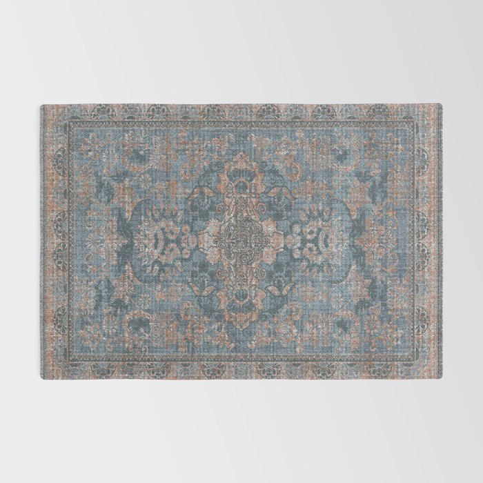 Antique Oriental Persian Blue Rust Rug Gallery Image 2