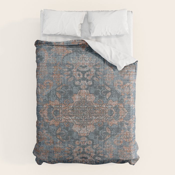 Antique Oriental Persian Blue Rust Duvet Cover Gallery Image 1