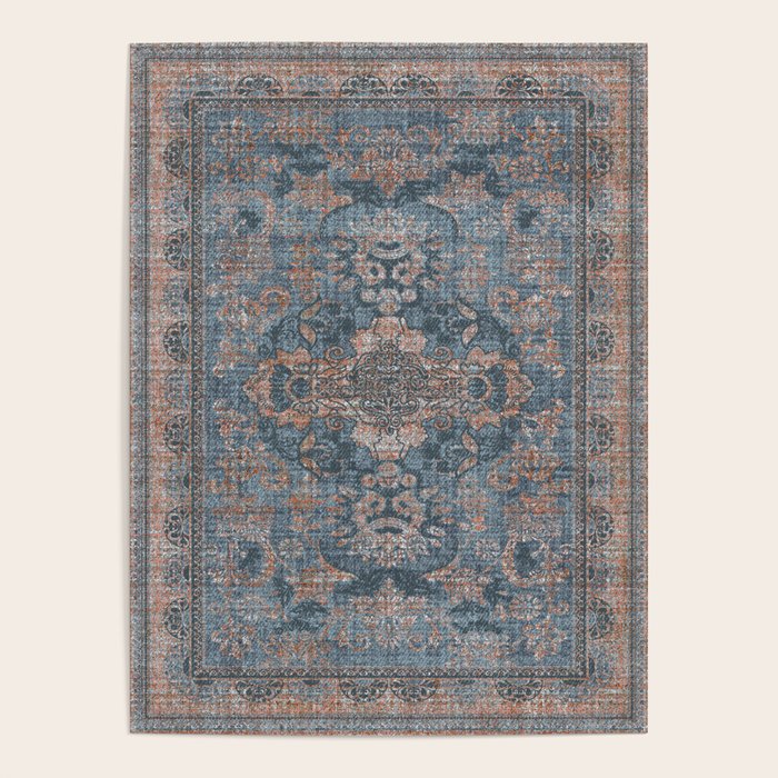 Antique Oriental Persian Blue Rust Poster Gallery Image 4