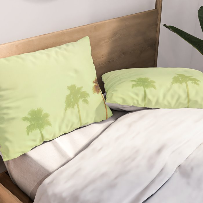 Four Palm Trees - Green Pillow Sham Gallery Image 2