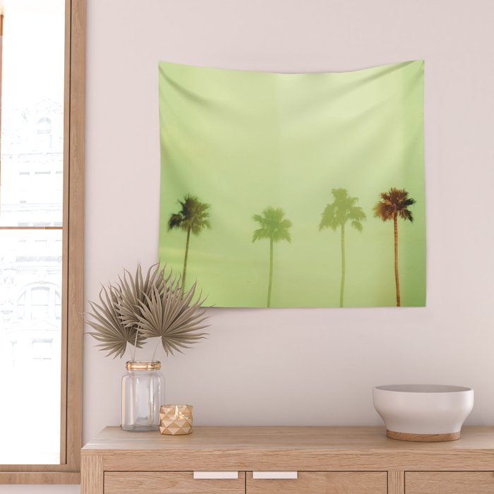 Four Palm Trees - Green Wall Tapestry Gallery Image 2