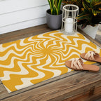 Retro 70s Swirl Spiral Banana Yellow Groovie  Outdoor Rug Gallery Image 2