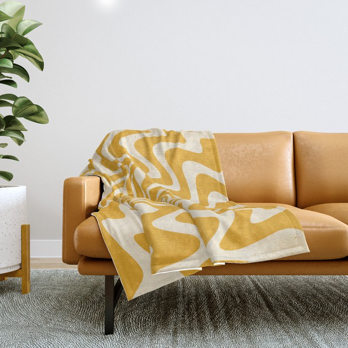 Retro 70s Swirl Spiral Banana Yellow Groovie  Throw Blanket Gallery Image 1