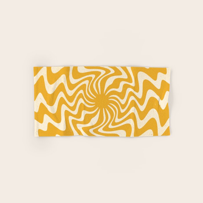 Retro 70s Swirl Spiral Banana Yellow Groovie  Bath Towel Gallery Image 1
