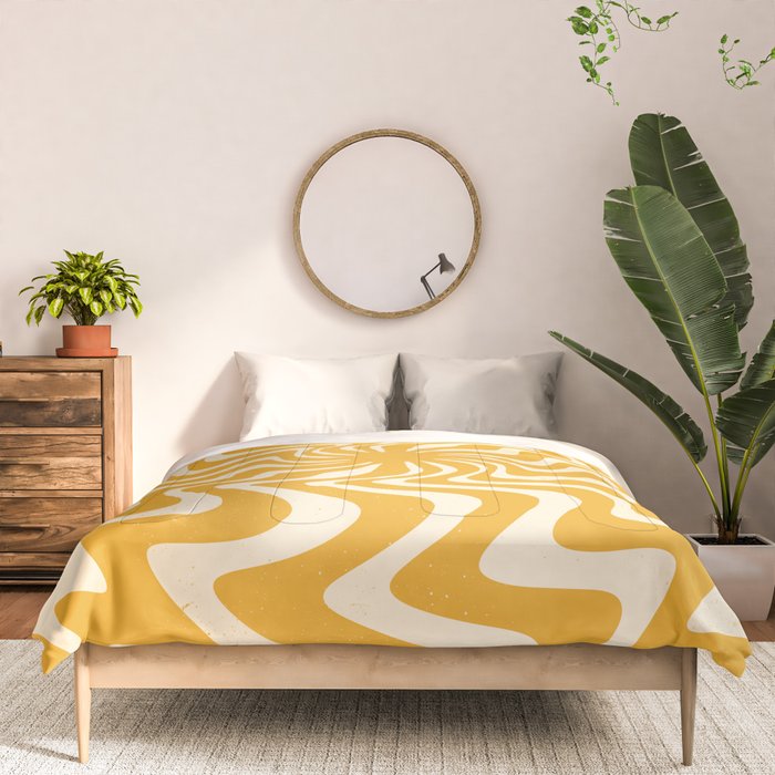 Retro 70s Swirl Spiral Banana Yellow Groovie  Comforter Gallery Image 3