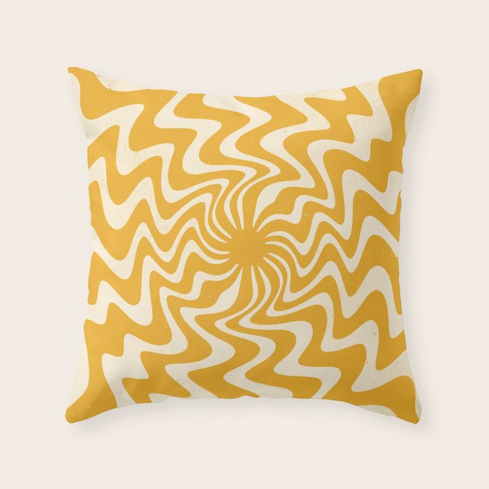 Retro 70s Swirl Spiral Banana Yellow Groovie  Throw Pillow Gallery Image 6